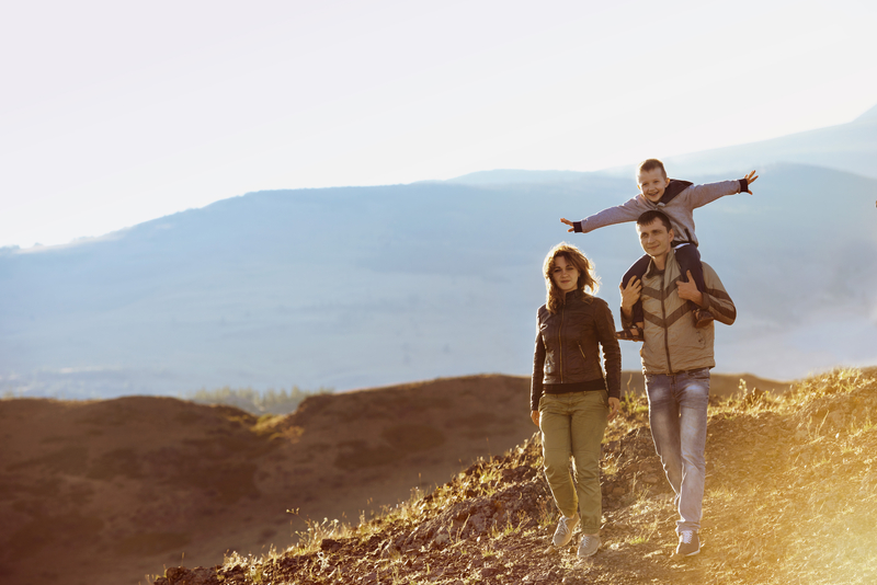 family hiking on a mountain